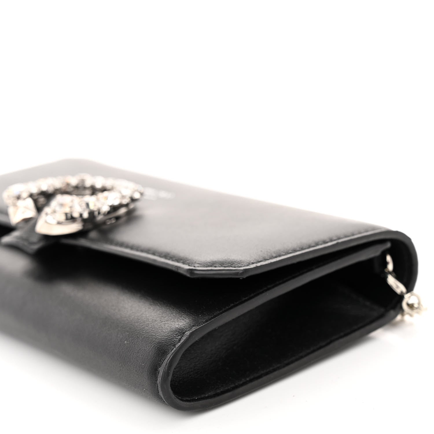 Jimmy Choo Smooth Calfskin Crystal Embellished Chain Wallet Black 9 of 10