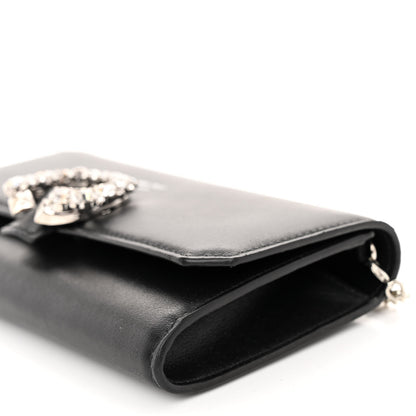 Jimmy Choo Smooth Calfskin Crystal Embellished Chain Wallet Black 9 of 10