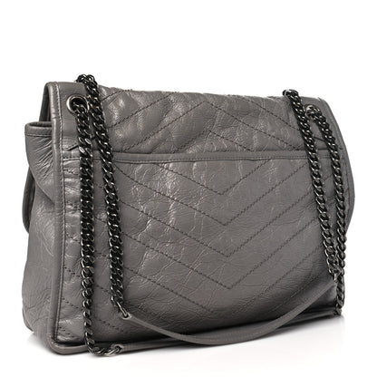 Saint Laurent Crinkled Calfskin Matelasse Monogram Large Niki Chain Satchel Fog 3 of 13