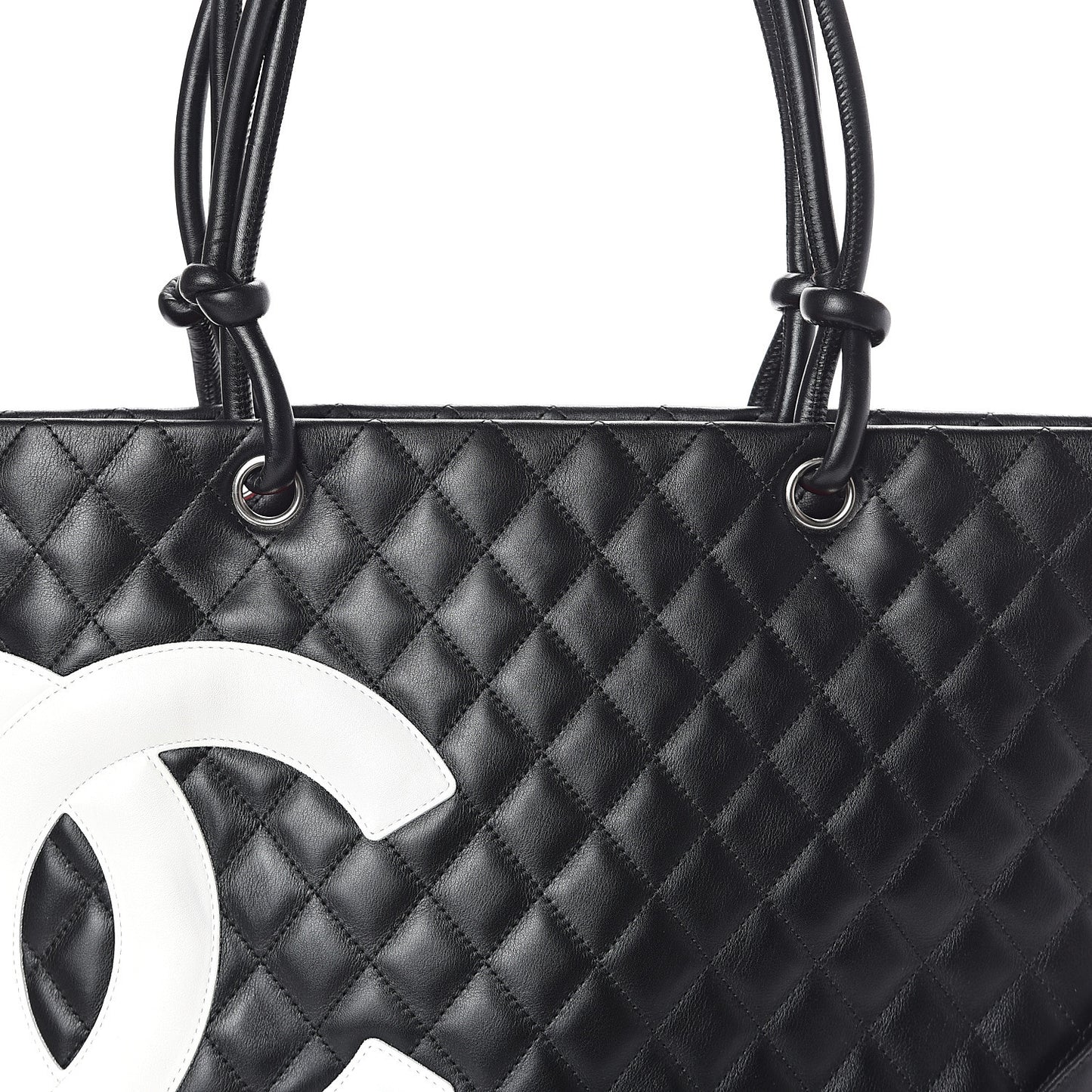 Calfskin Quilted Large Cambon Tote Black White