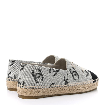 Chanel Cotton Jacquard Grosgrain CC Print Espadrilles 39 Grey Black 4 of 10