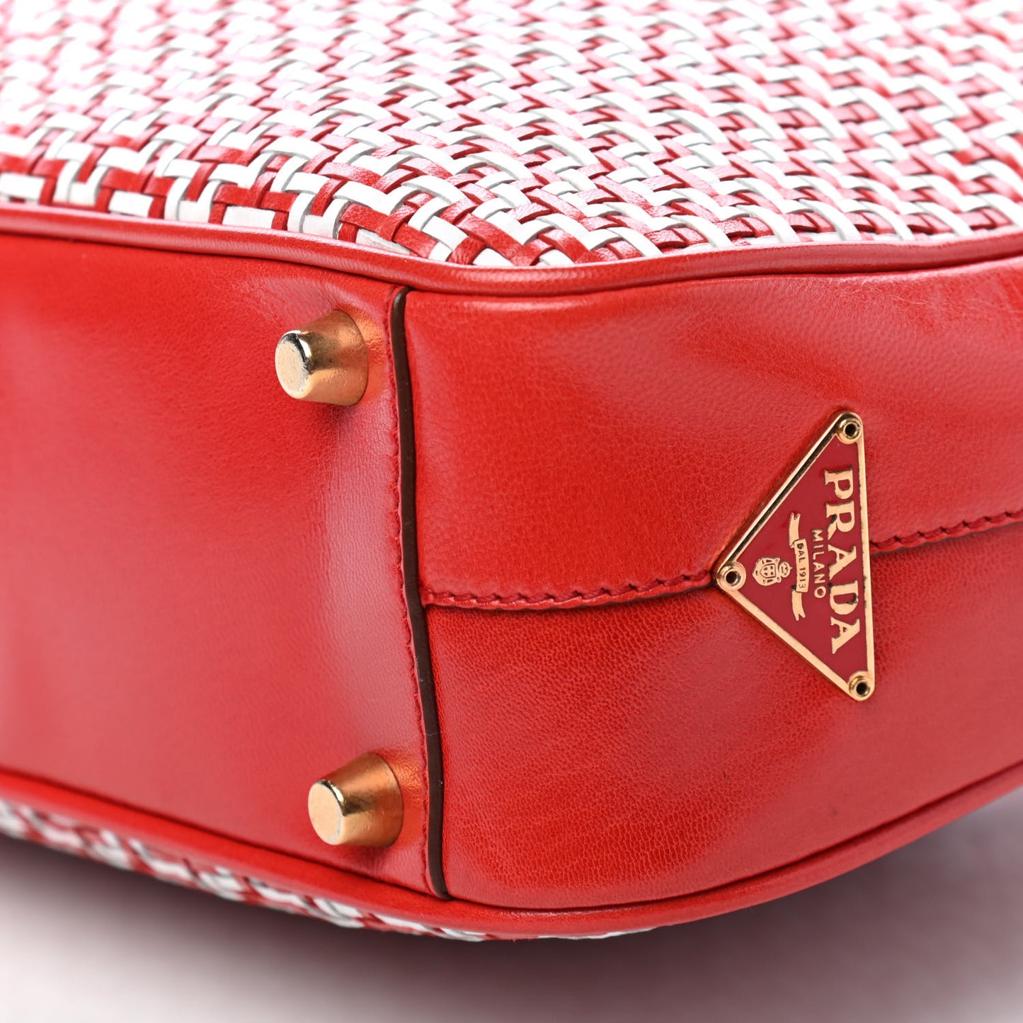 Goatskin Intreccio Top Handle Bag Bianco Fuoco