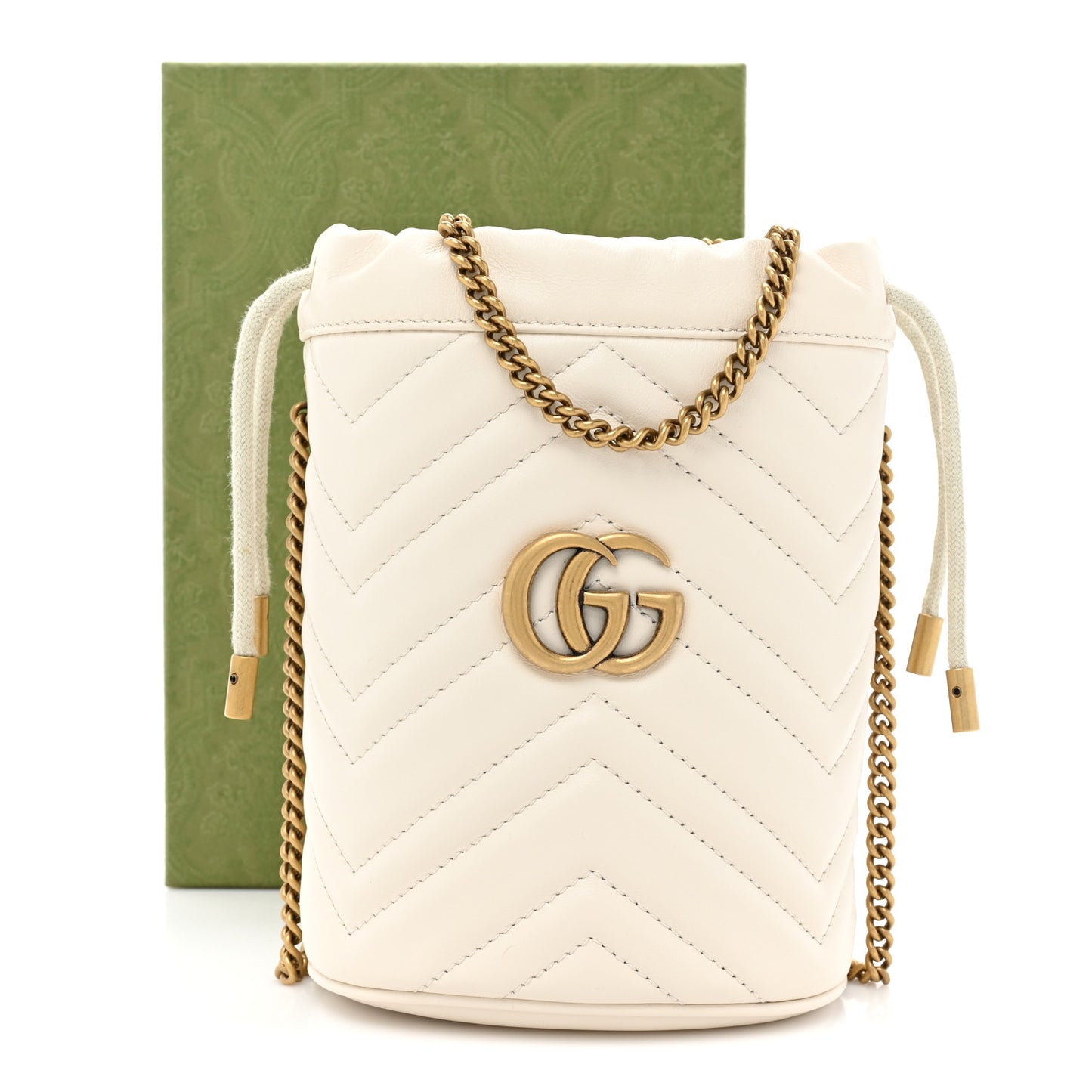 Calfskin Matelasse Mini GG Marmont 2.0 Bucket Bag White