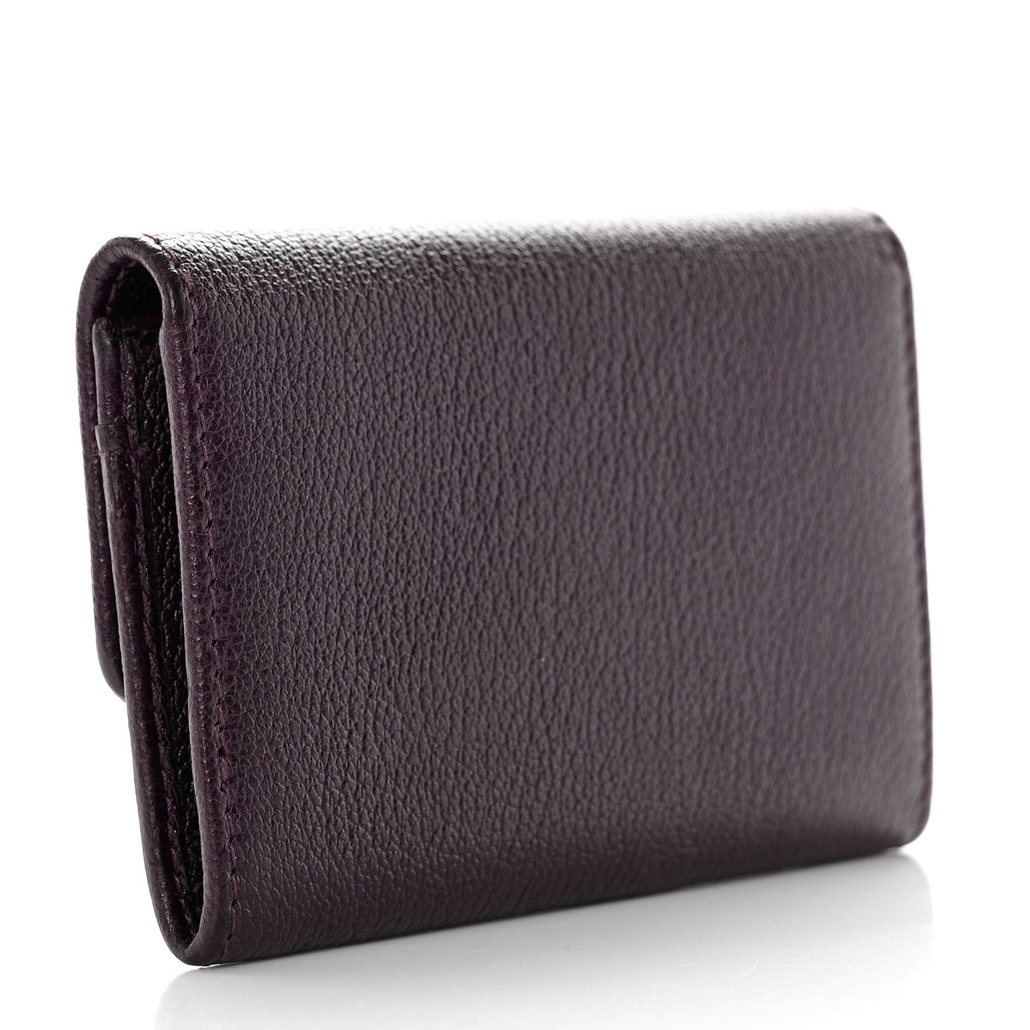 Goatskin Embossed Camellia Flap Card Holder Purple