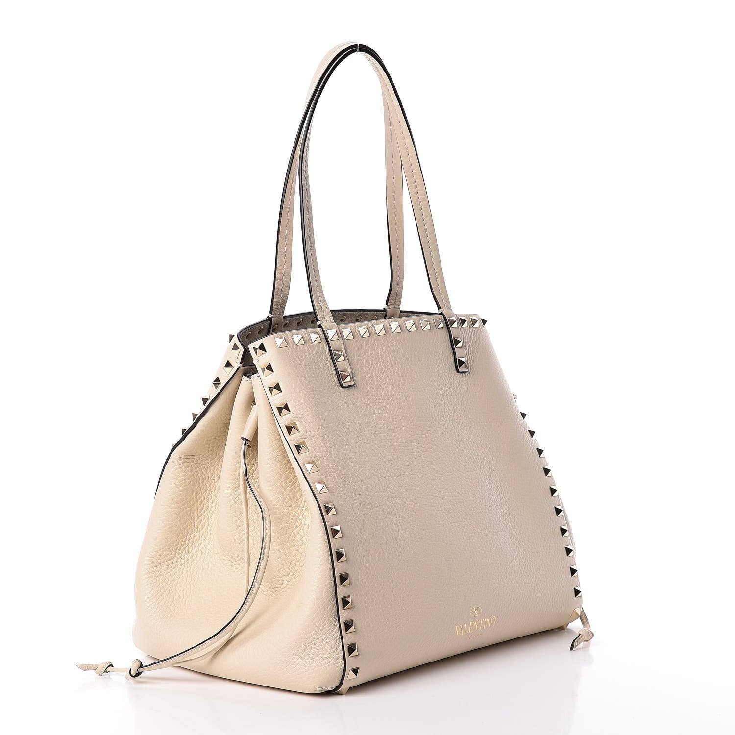 Valentino Garavani Pebbled Calfskin Rockstud Double Handle Cinch Tote Light Ivory 3 of 10