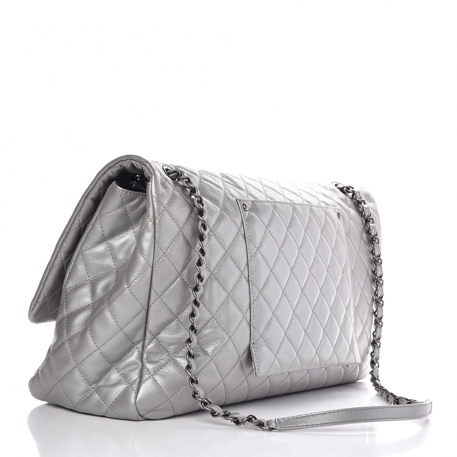 Chanel Metallic Calfskin Quilted XXL Travel Flap Bag Silver 3 of 7