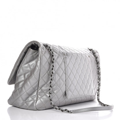 Chanel Metallic Calfskin Quilted XXL Travel Flap Bag Silver 3 of 7