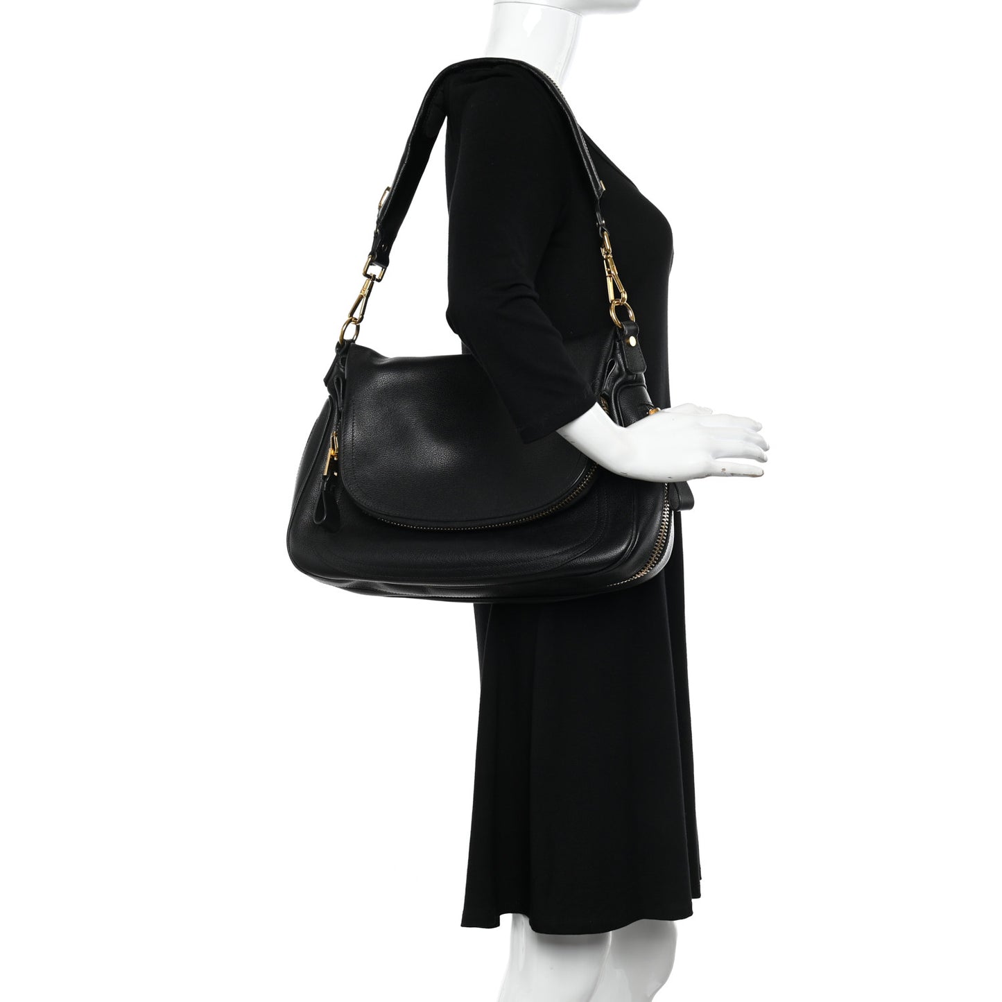 Calfskin Large Jennifer Crossbody Bag Black