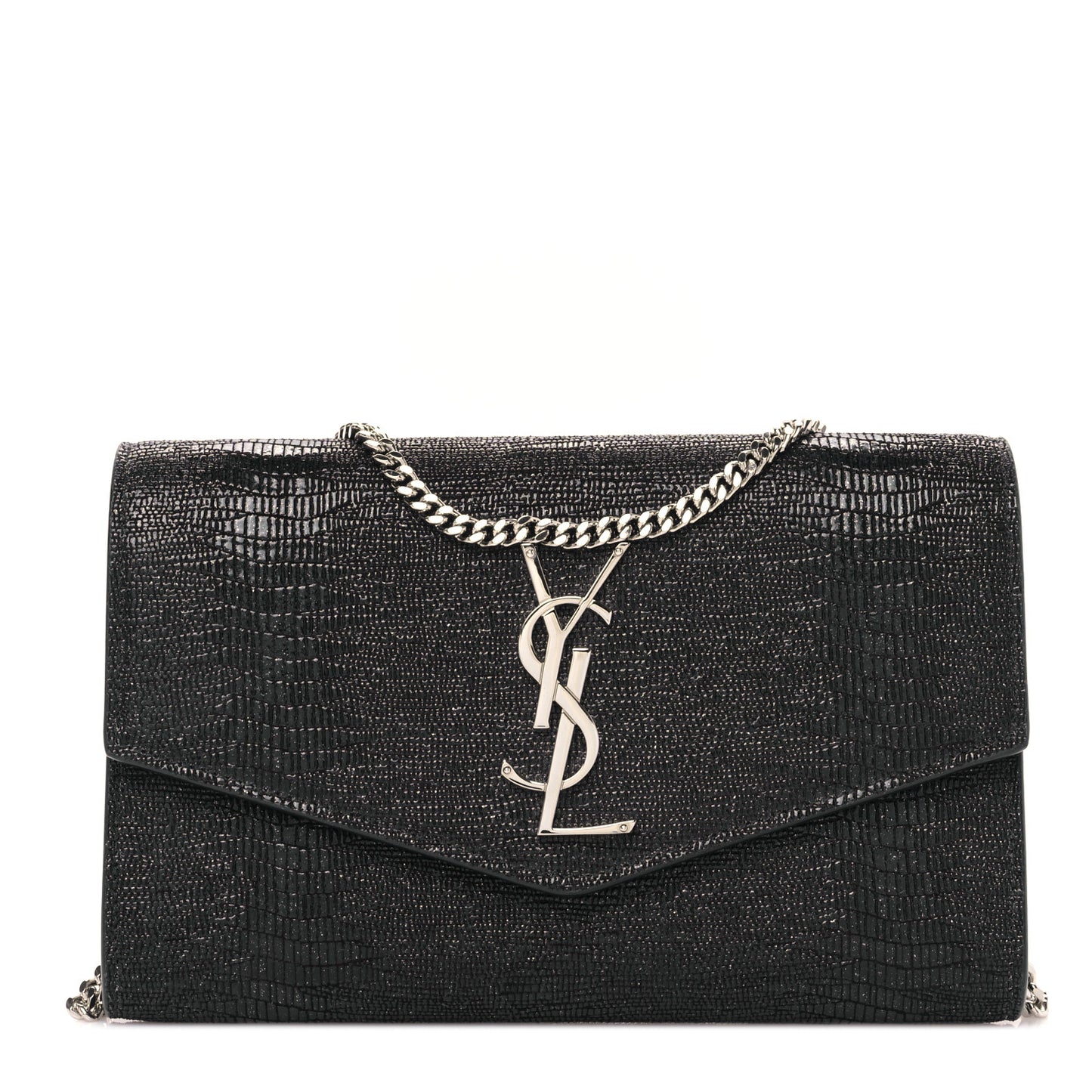 Calfskin Lizard Embossed Monogram Uptown Chain Wallet Black
