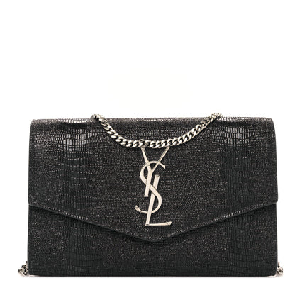 Saint Laurent Calfskin Lizard Embossed Monogram Uptown Chain Wallet Black 3 of 9