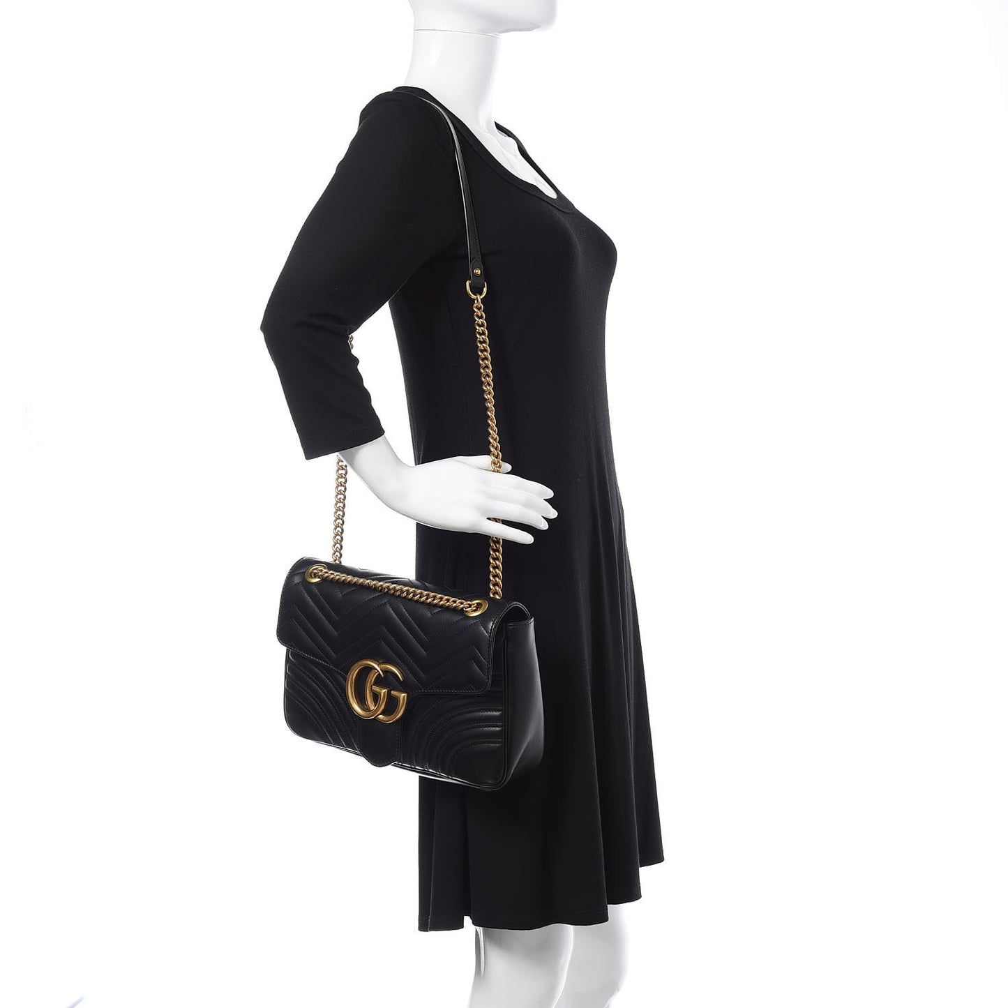 Calfskin Matelasse Medium GG Marmont Shoulder Bag Black