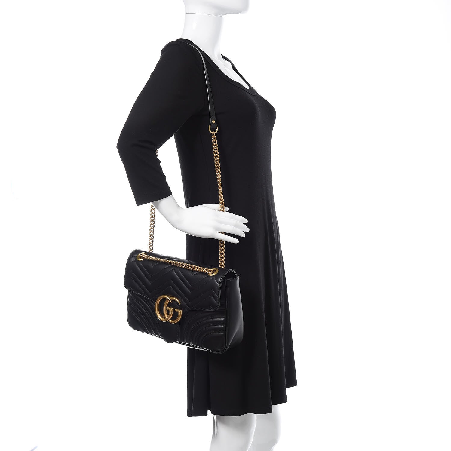 Gucci Calfskin Matelasse Medium GG Marmont Shoulder Bag Black 2 of 10