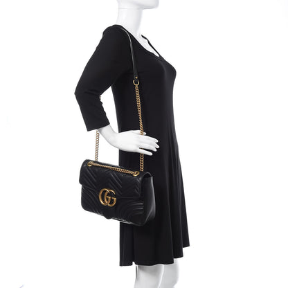 Gucci Calfskin Matelasse Medium GG Marmont Shoulder Bag Black 2 of 10