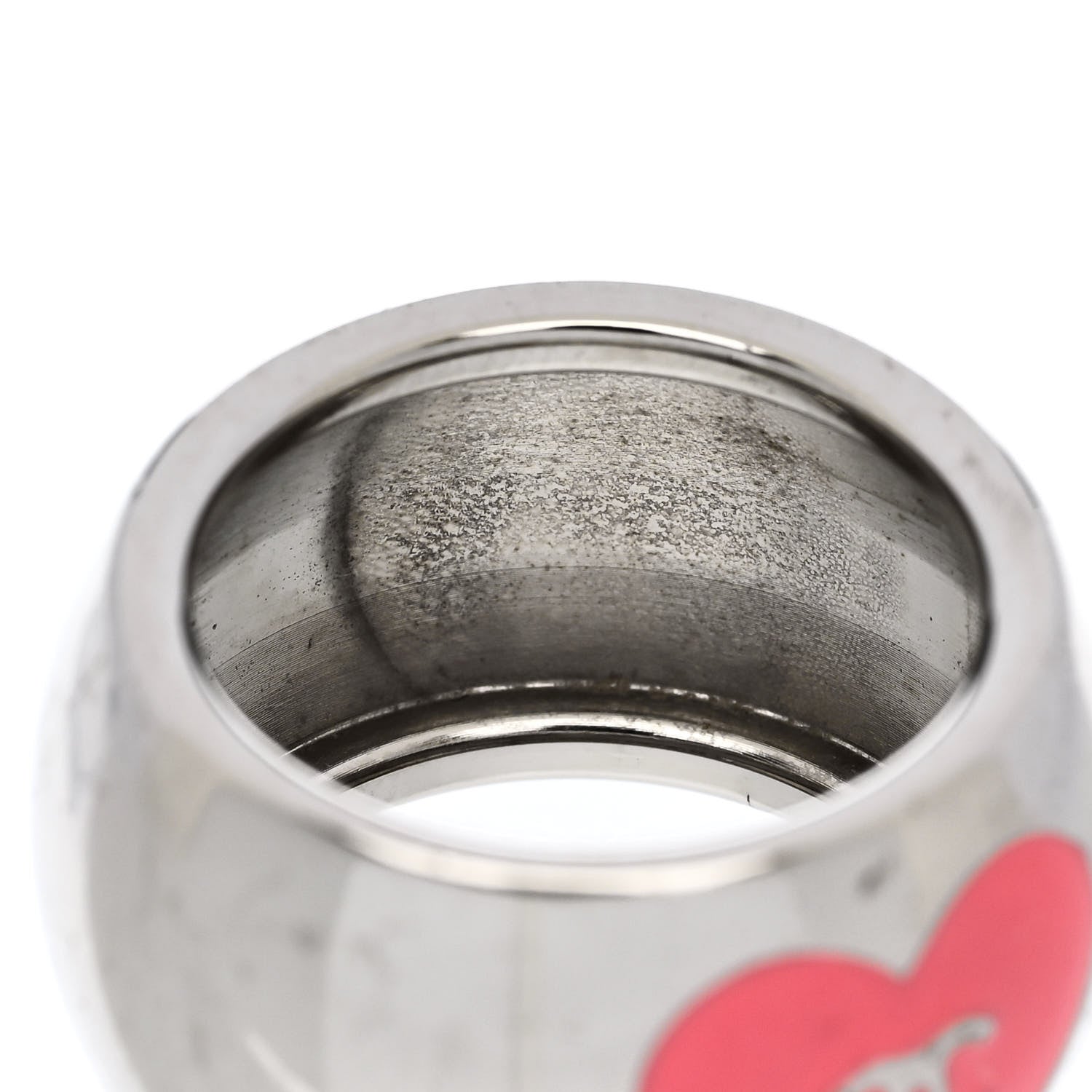 Chanel Metal Enamel Valentine CC Ring 54 7 Silver Pink 5 of 6