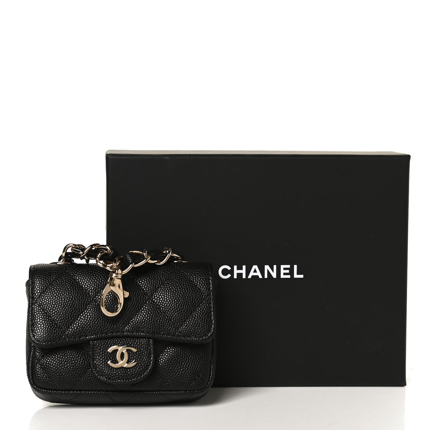 Caviar Quilted Mini Chain Belt Bag Black