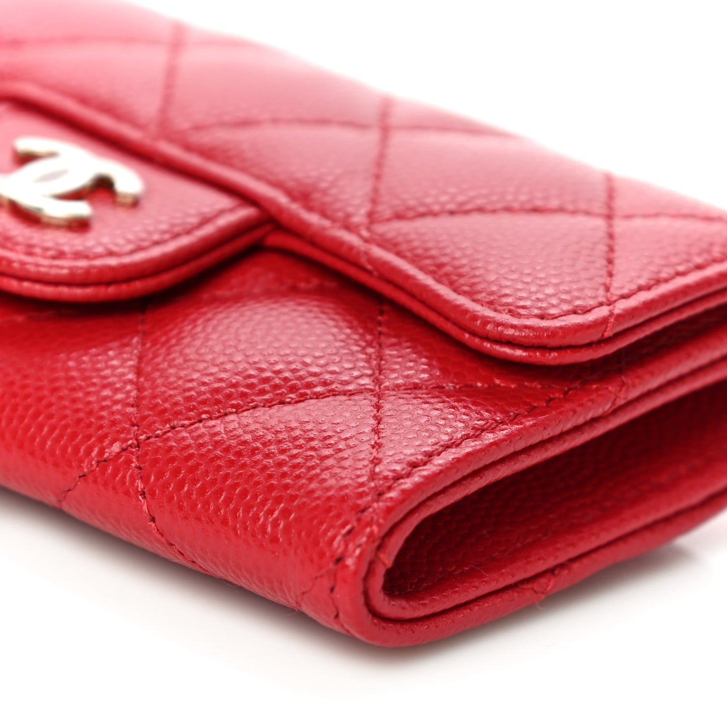 Caviar Quilted Flap Card Holder Wallet Red