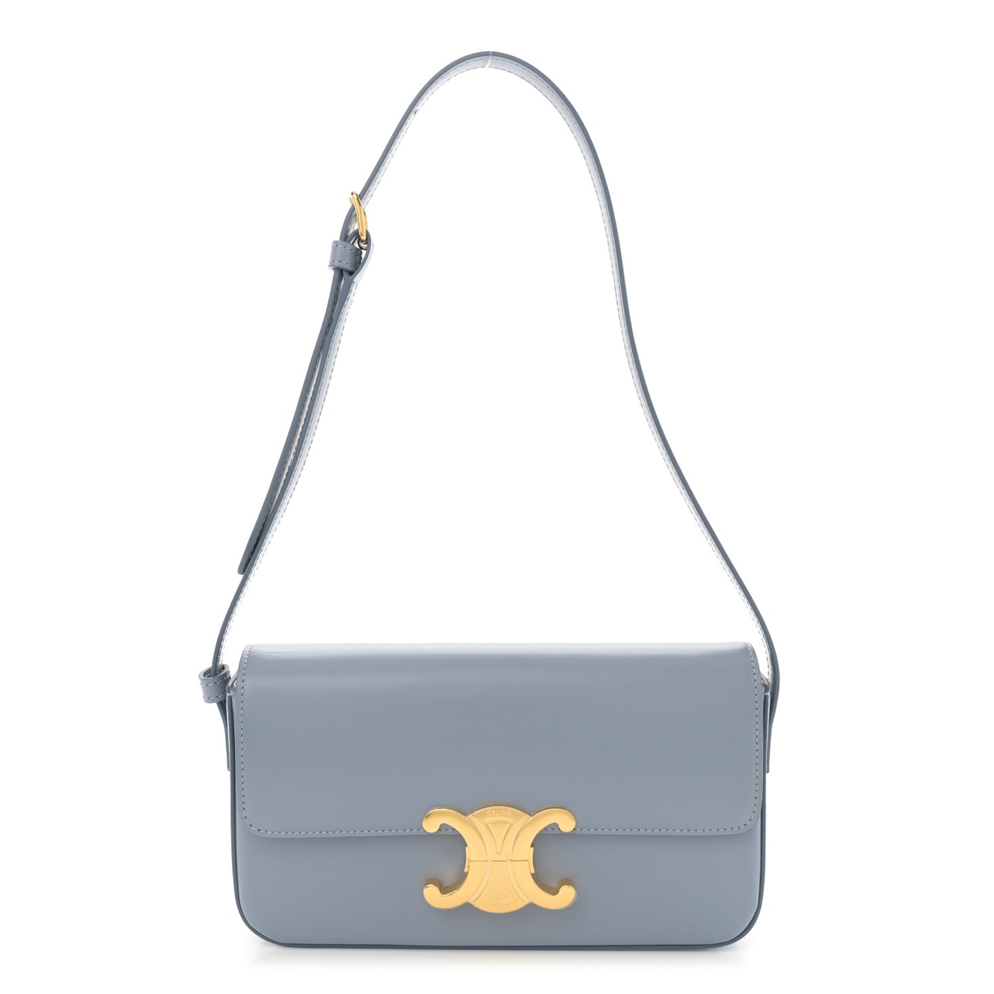 Shiny Calfskin Triomphe Shoulder Bag Artic Blue