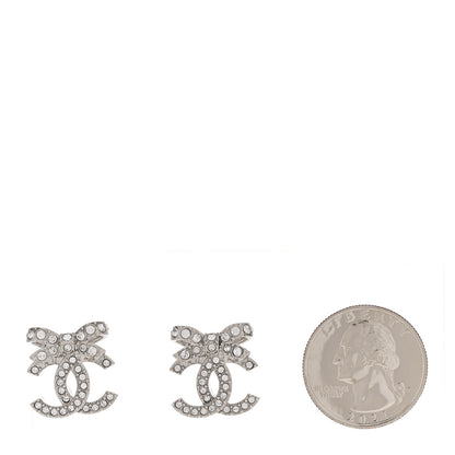 Chanel Crystal CC Bow Dangle Earrings Silver 2 of 5