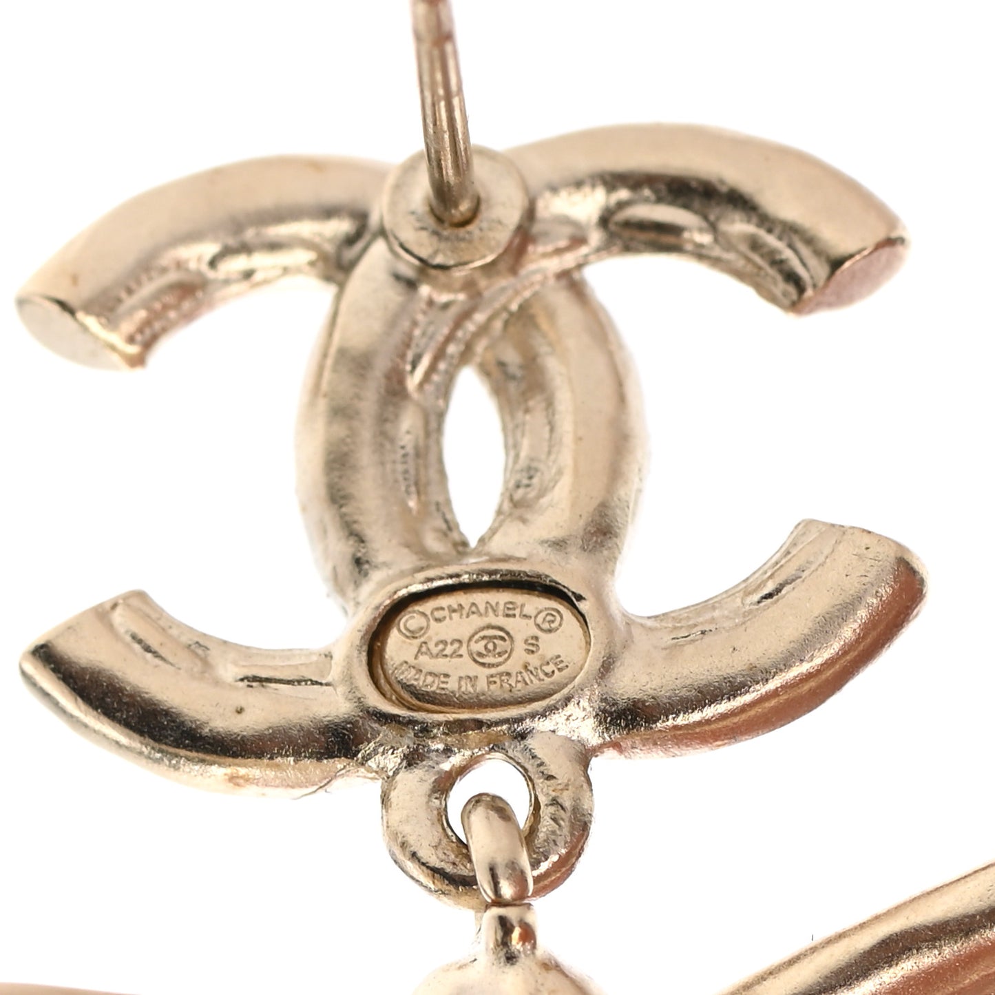 Pearl Crystal CC Bow Drop Earrings Gold Pearly White