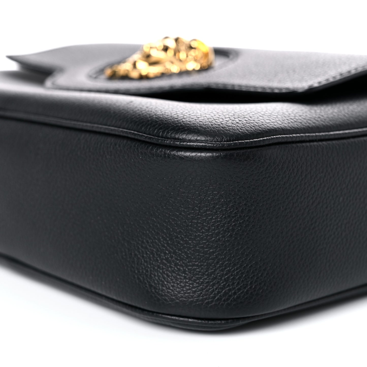 Grained Calfskin Medusa Camera Bag Black