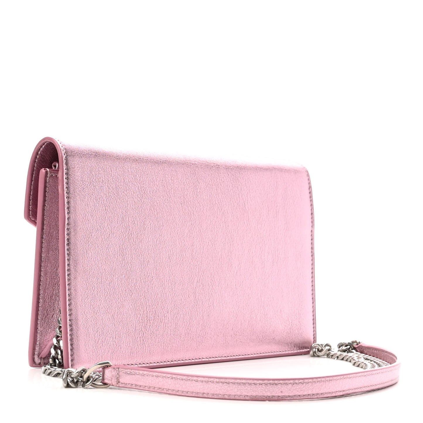 Metallic Calfskin Monogram Envelope Chain Wallet Pink