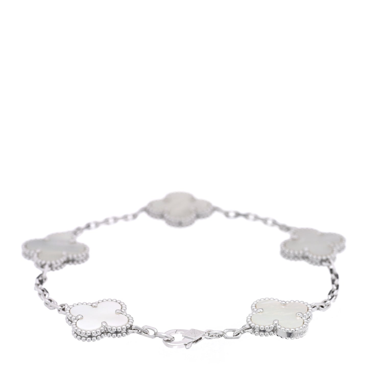 18K White Gold Mother of Pearl 5 Motifs Vintage Alhambra Bracelet