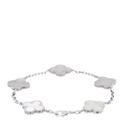 Van Cleef & Arpels 18K White Gold Mother of Pearl 5 Motifs Vintage Alhambra Bracelet 2 of 4