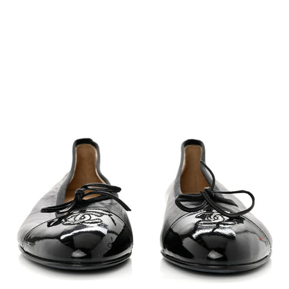 Chanel Lambskin Patent Cap Toe CC Ballerina Flats 40.5 Black 2 of 7
