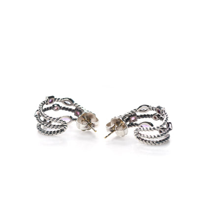 David Yurman Sterling Silver Amethyst Iolite Garnet Pink Tourmaline Confetti 3 Row Earrings 3 of 4