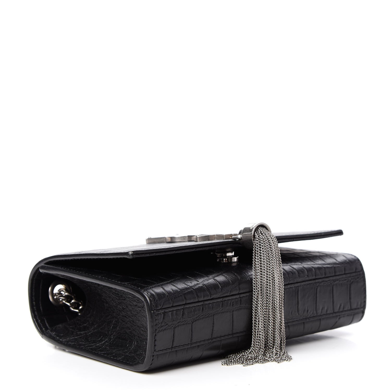 Saint Laurent Calfskin Crocodile Embossed Monogram Small Kate Tassel Satchel Black 4 of 8