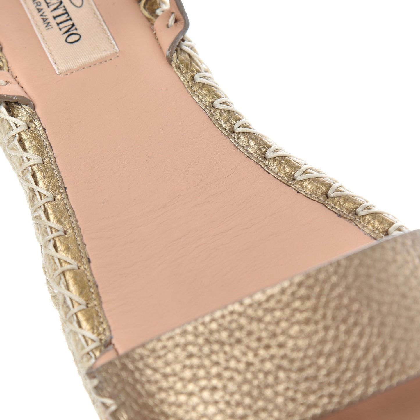 Metallic Calfskin Rockstud Ankle Strap Espadrille Flat Sandals 40 Skin