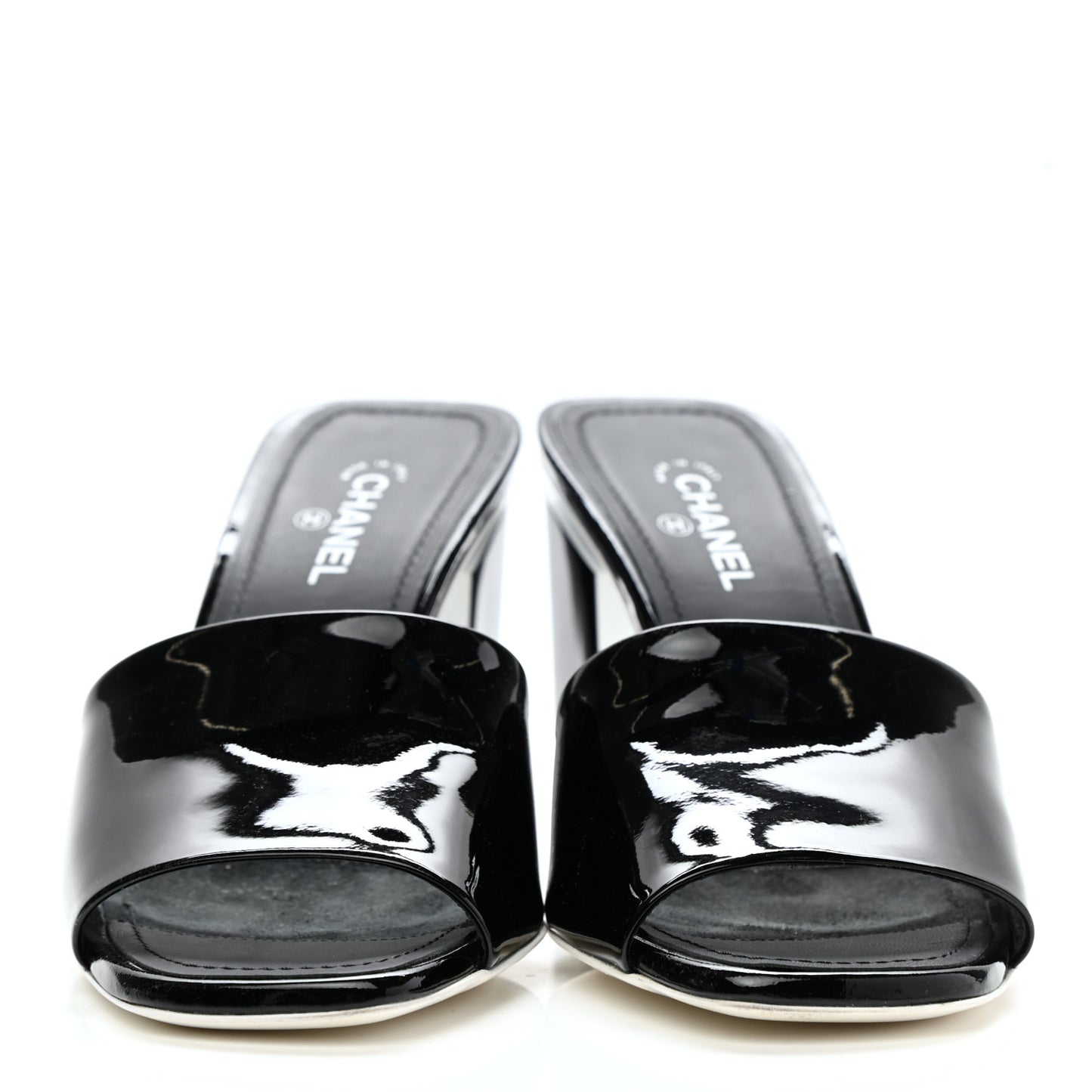 Patent Calfskin Mule 37.5 Black White