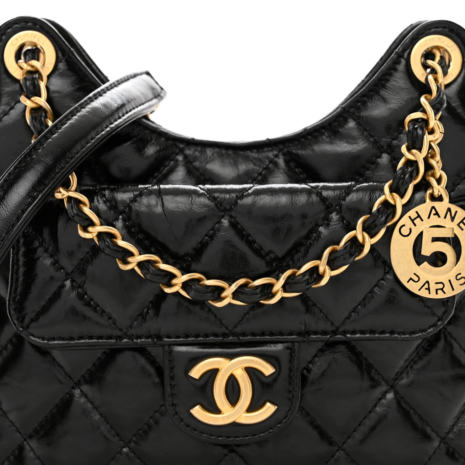 Chanel Shiny Crumpled Calfskin Quilted Small Wavy CC Hobo Black 5 of 11