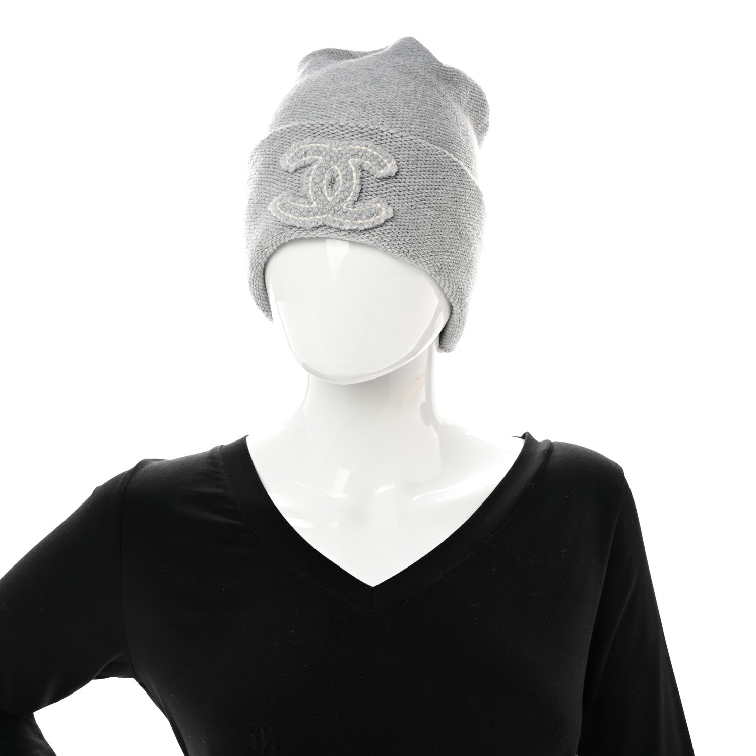 Chanel Cashmere CC Beanie Hat Grey 2 of 5