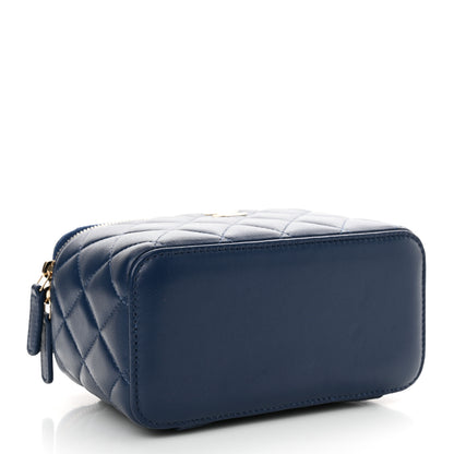 Chanel Lambskin Quilted Small Top Handle Vanity Case With Chain Dark Blue 4 of 11