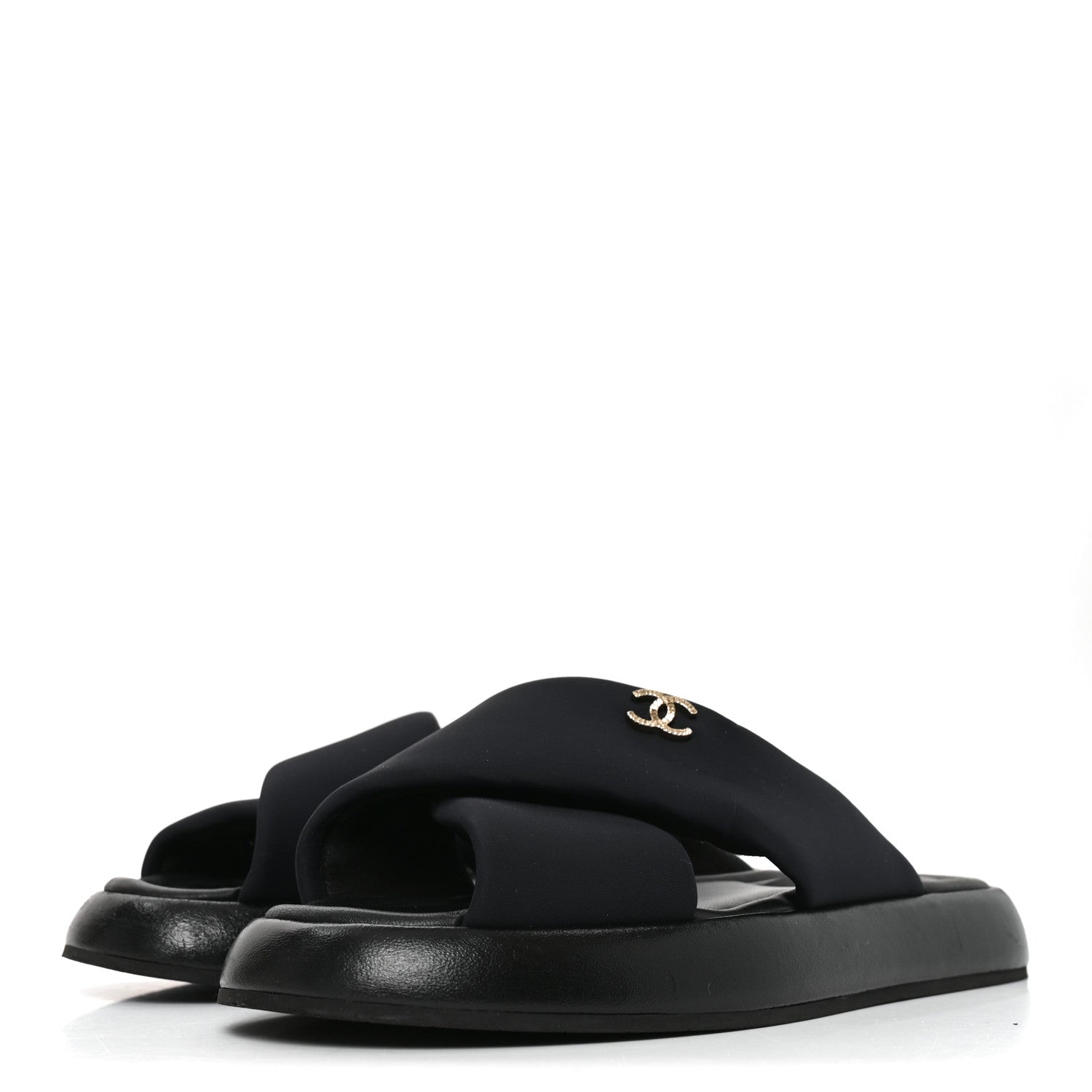 Chanel Fabric CC Mules Sandals 38 Black 3 of 8