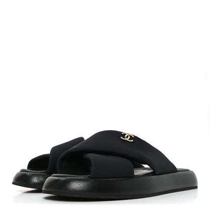 Chanel Fabric CC Mules Sandals 38 Black 3 of 8