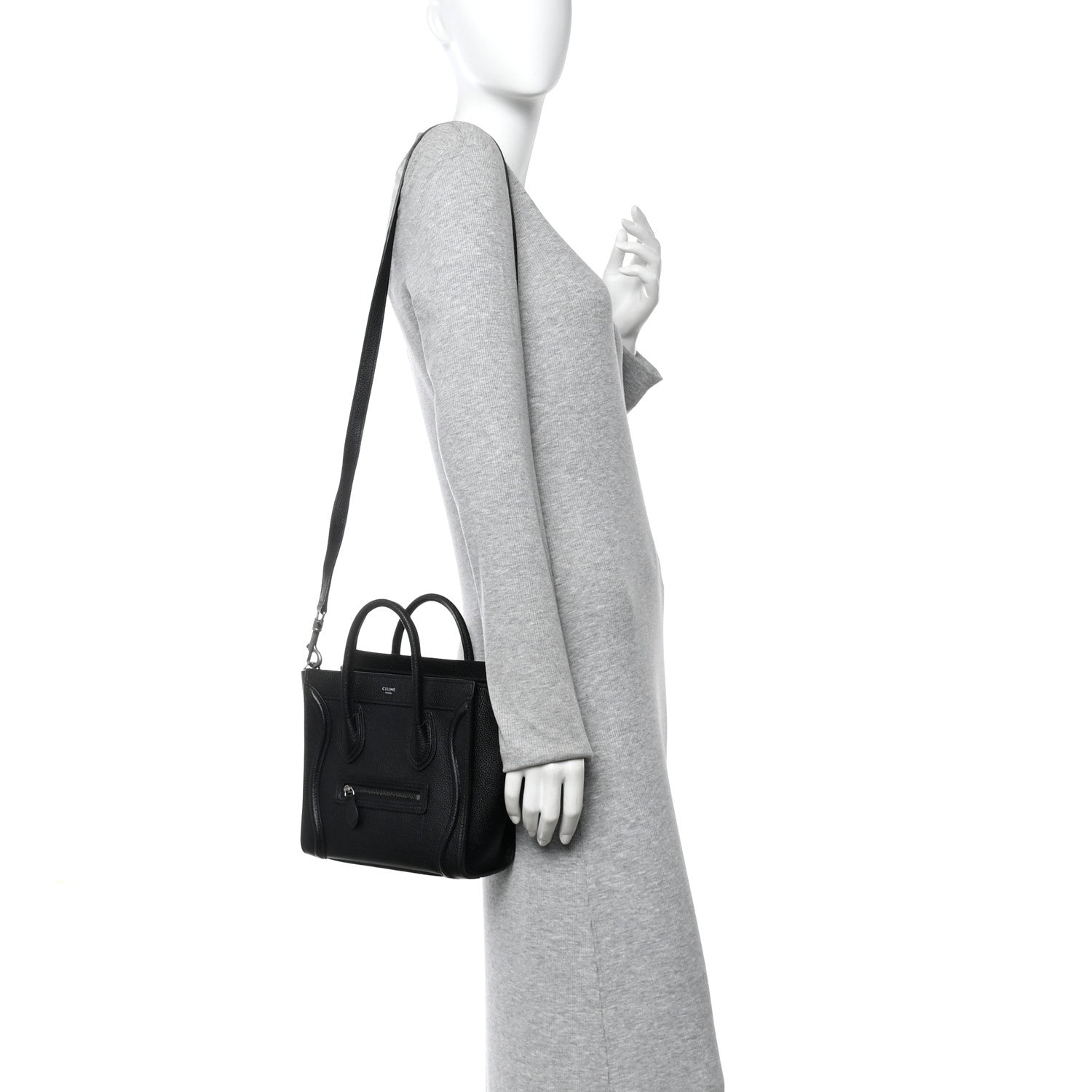 Celine Drummed Calfskin Nano Luggage Black 2 of 10