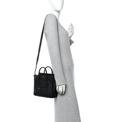 Celine Drummed Calfskin Nano Luggage Black 2 of 10