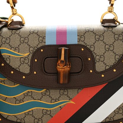 Gucci GG Supreme Monogram Studded Calfskin 100 Centennial Geometric Medium Bamboo 1947 Top Handle Bag  Beige Ebony Multicolor 8 of 11