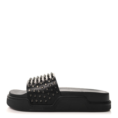 Christian Louboutin Calfskin Studded Mens Pool Fun Platform Flat Slide Sandals 43 Black 1 of 8