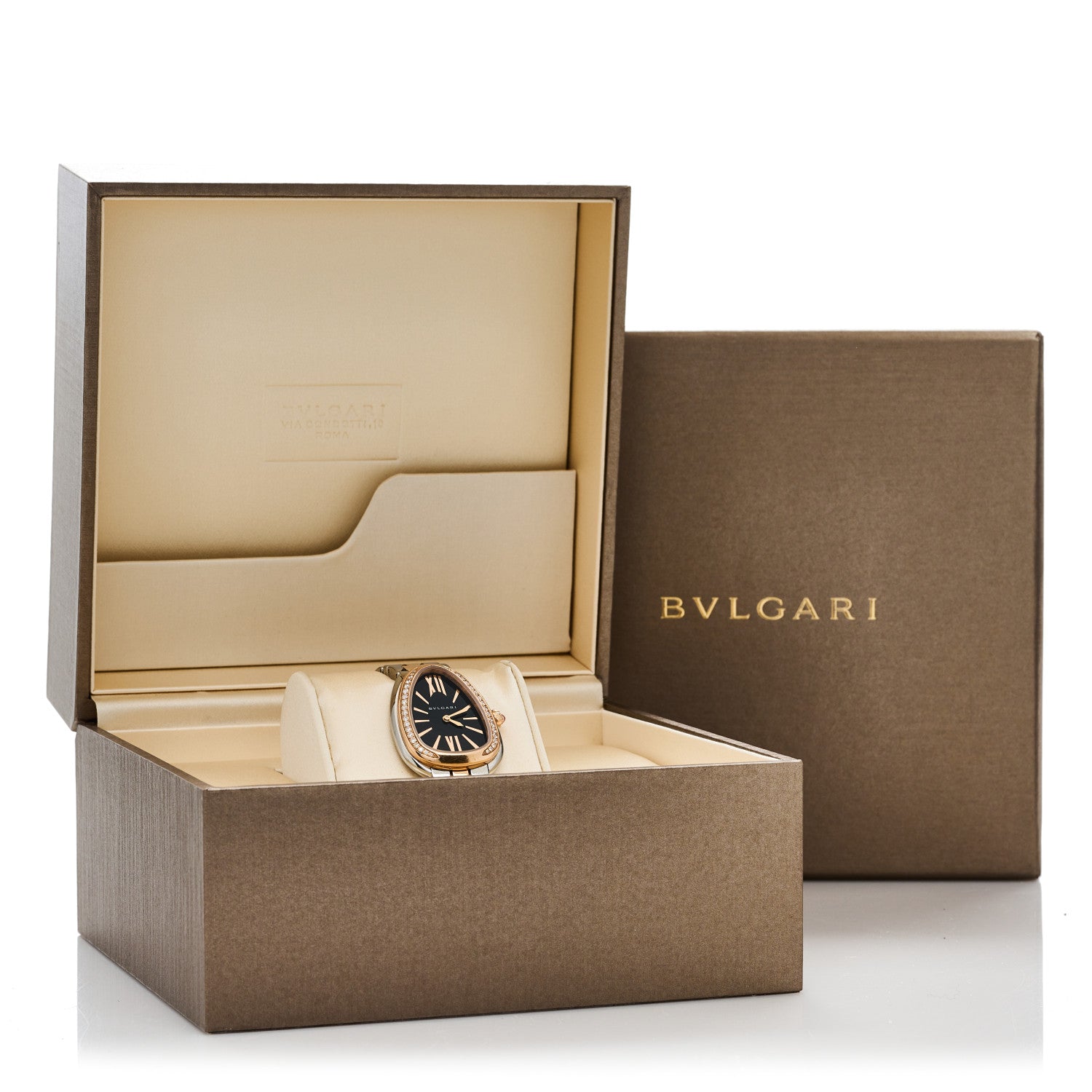 Bulgari Stainless Steel 18K Rose Gold Diamond Bezel 33mm Serpenti Seduttori Quartz Watch Black 5 of 5