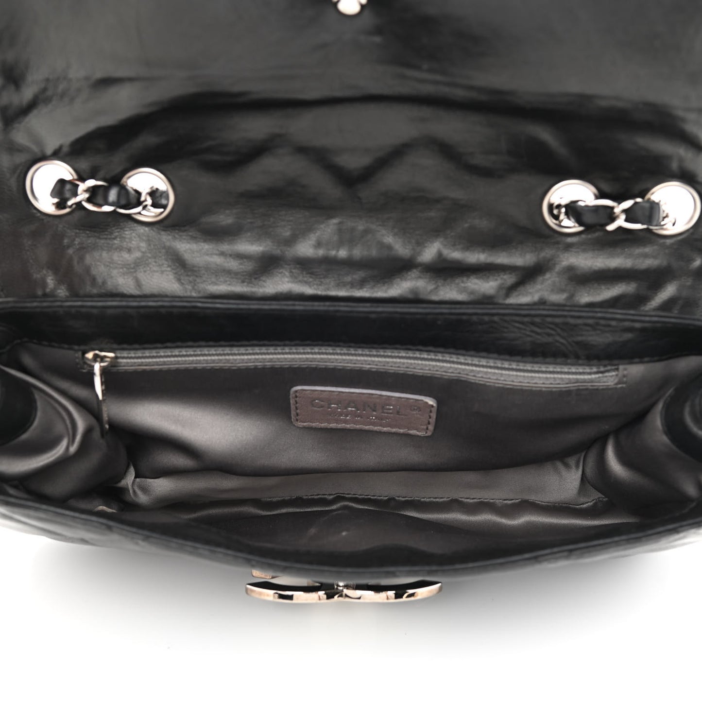 Lambskin Quilted Flap Black White