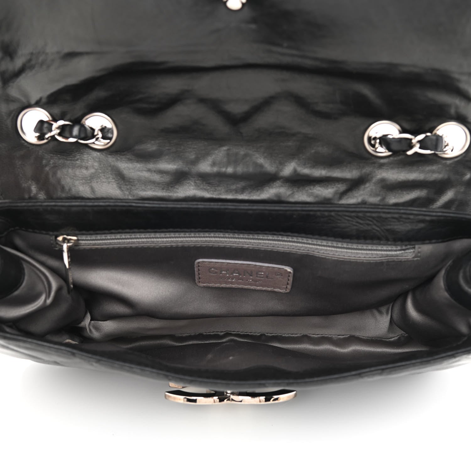 Chanel Lambskin Quilted Flap Black White 5 of 12