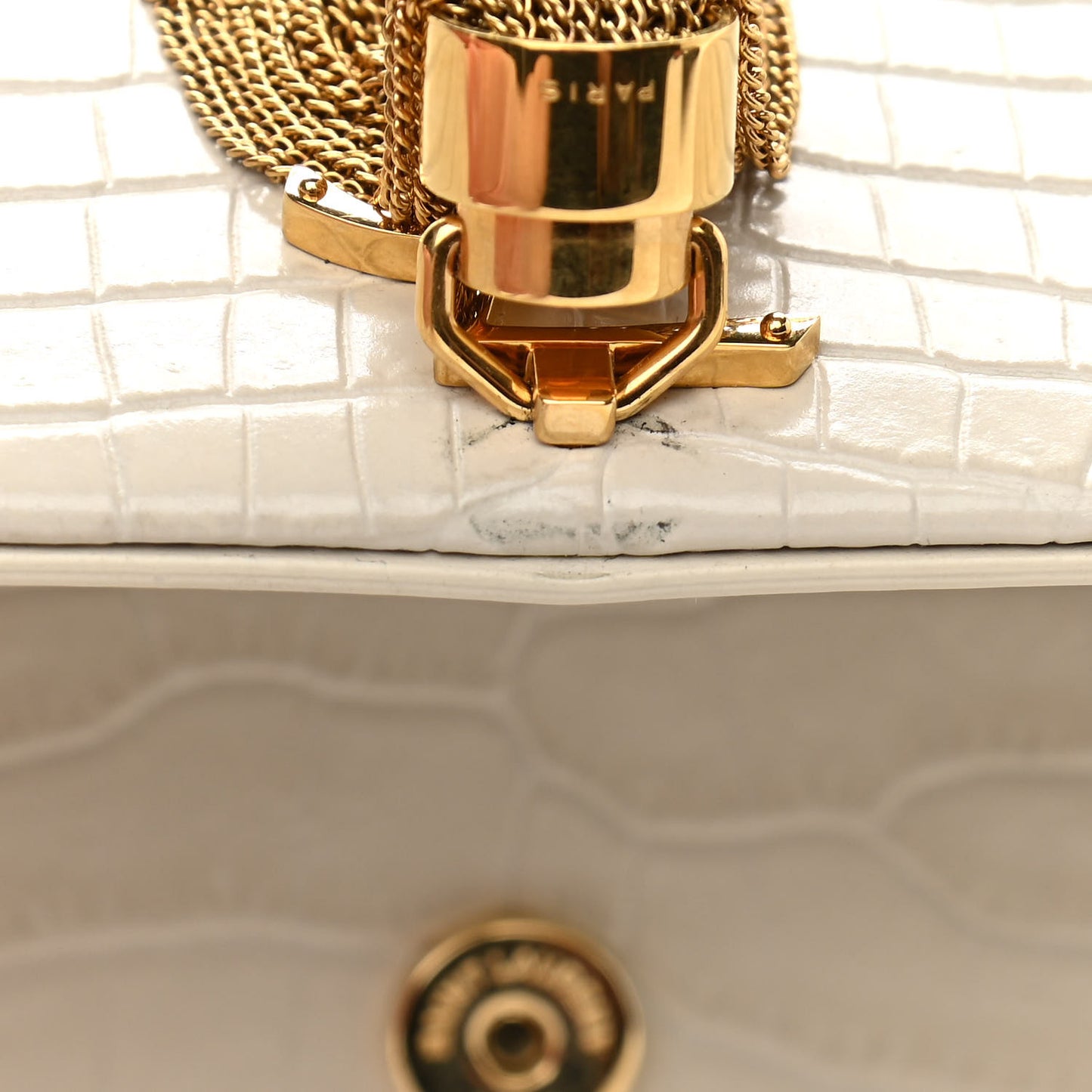 Calfskin Crocodile Embossed Kate Monogram Tassel Chain Wallet Vintage White
