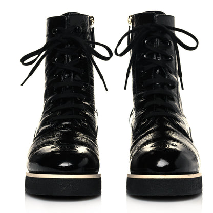 Chanel Shiny Crumpled Lambskin Lace Up Combat Boots 39.5 Black 2 of 8