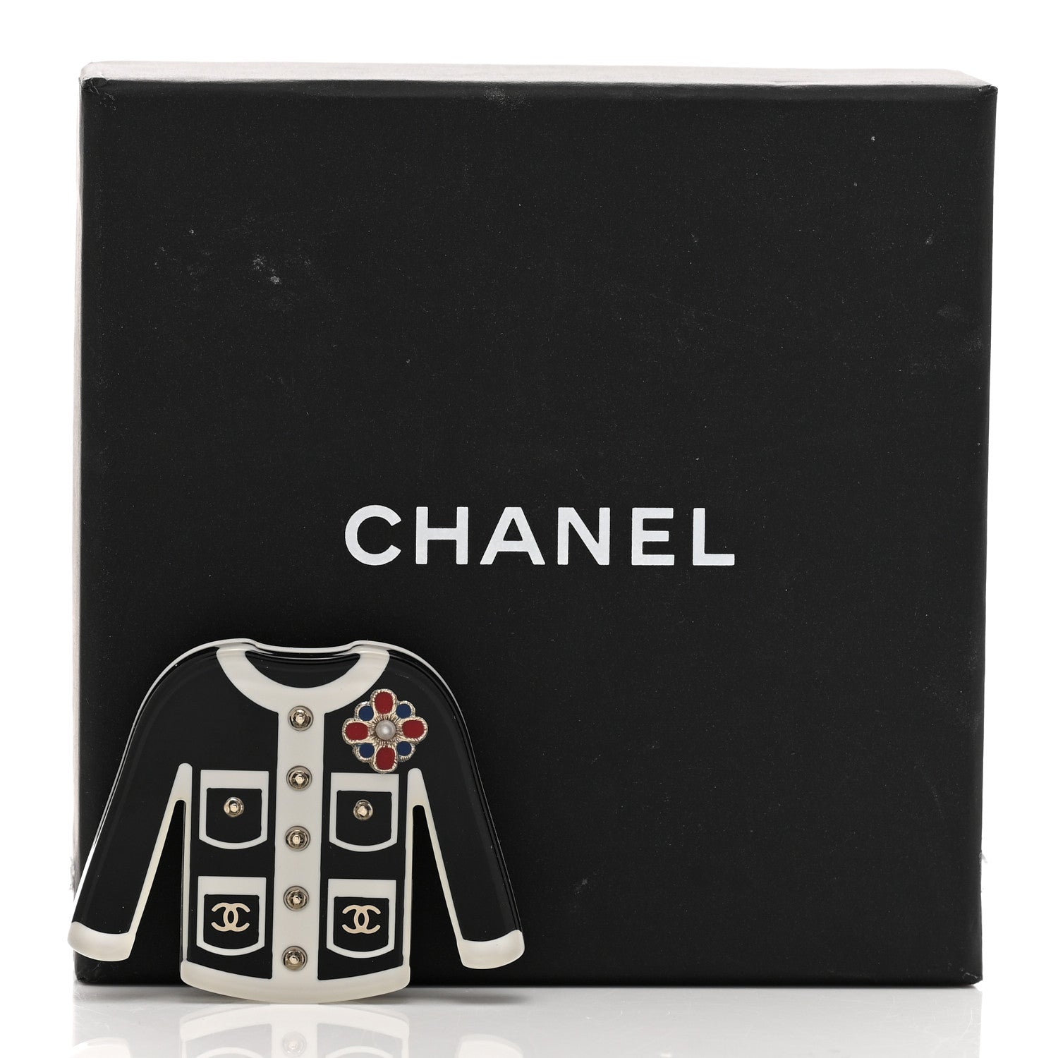 Chanel Resin Pearl Tweed Cardigan CC Brooch Black White 5 of 5