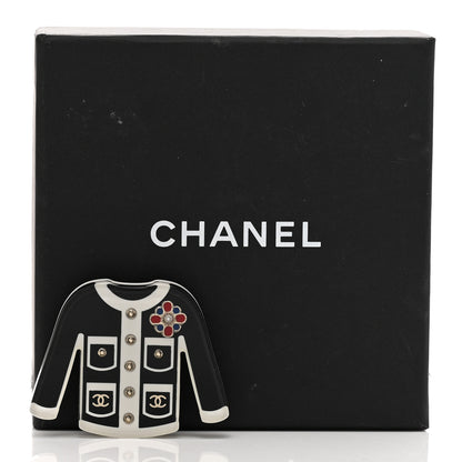 Chanel Resin Pearl Tweed Cardigan CC Brooch Black White 5 of 5