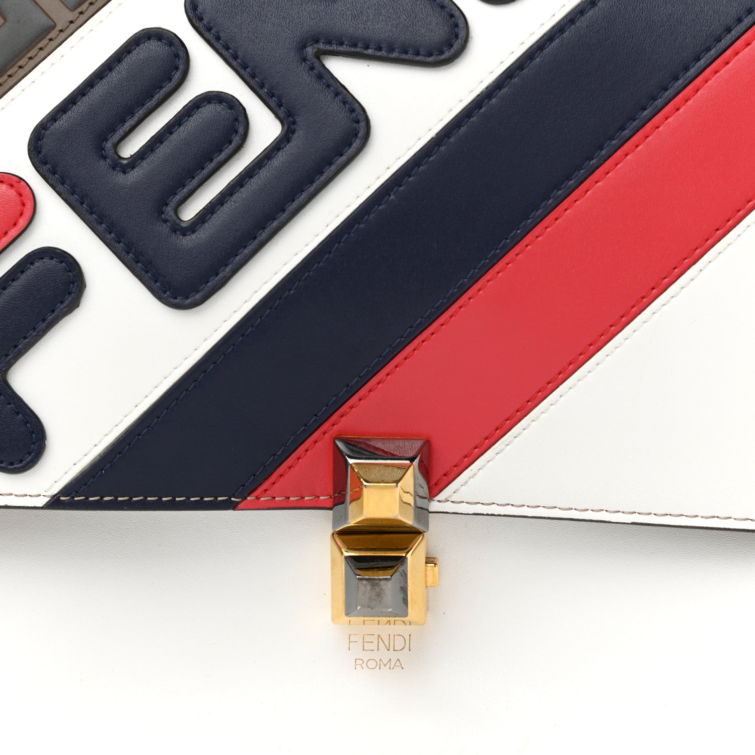 Fendi X FILA Vitello Liberty Mania Bi-Color FF 1974 Embossed Kan I Shoulder Bag White Nebula Multicolor 8 of 12