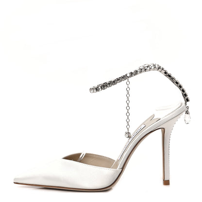 Jimmy Choo Satin Crystal Saeda 100 Pumps 36 Ivory 1 of 7